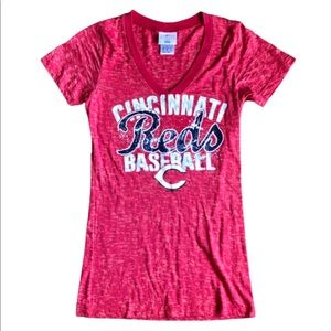 NEW Cincinnati Reds Baseball Shirt V Neck Short Sleeve Red Small Women’s